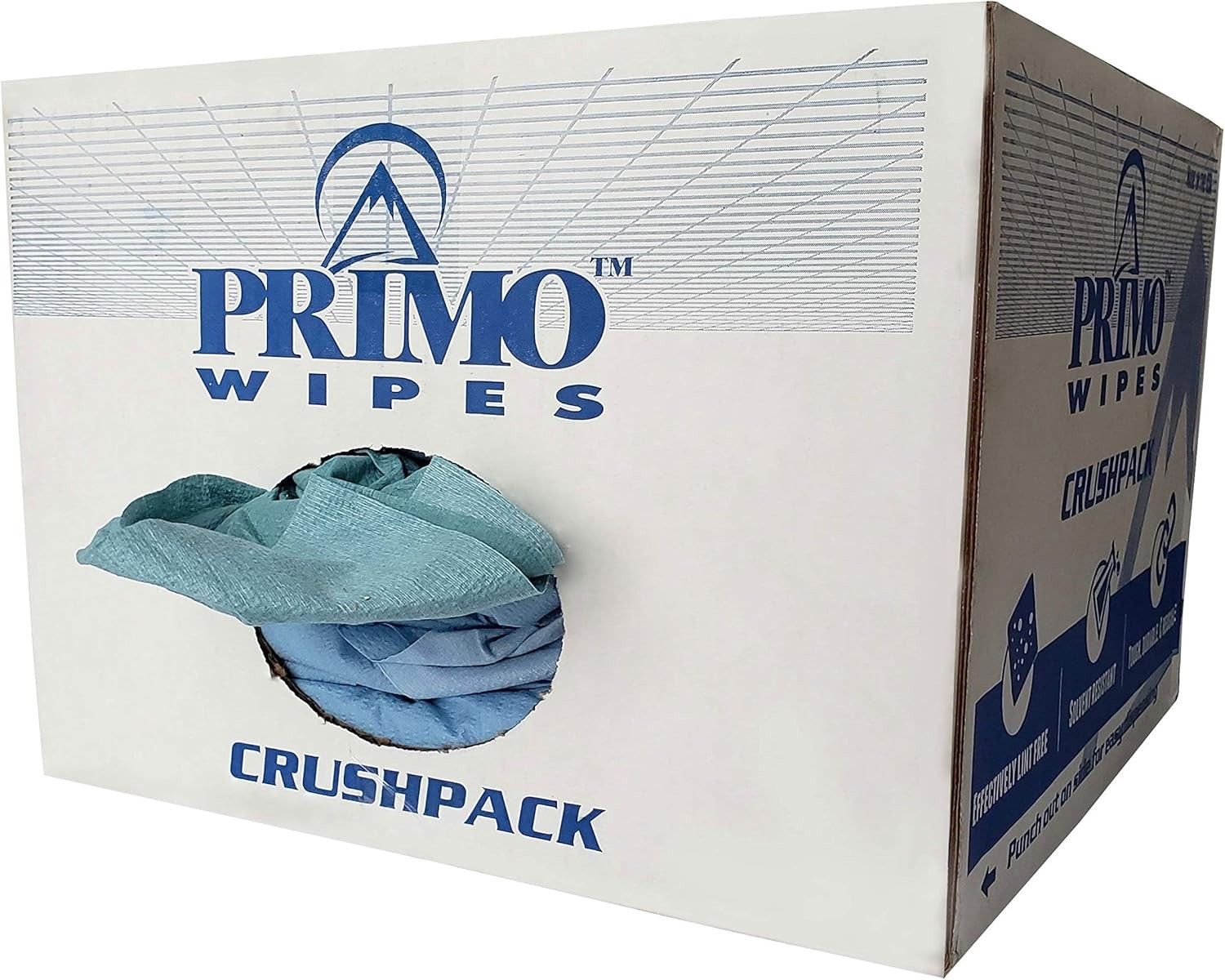 Lint-Free Primo® Wipes Blue Shop Towels Crush Pack Box Rags 425 Rags in a Box