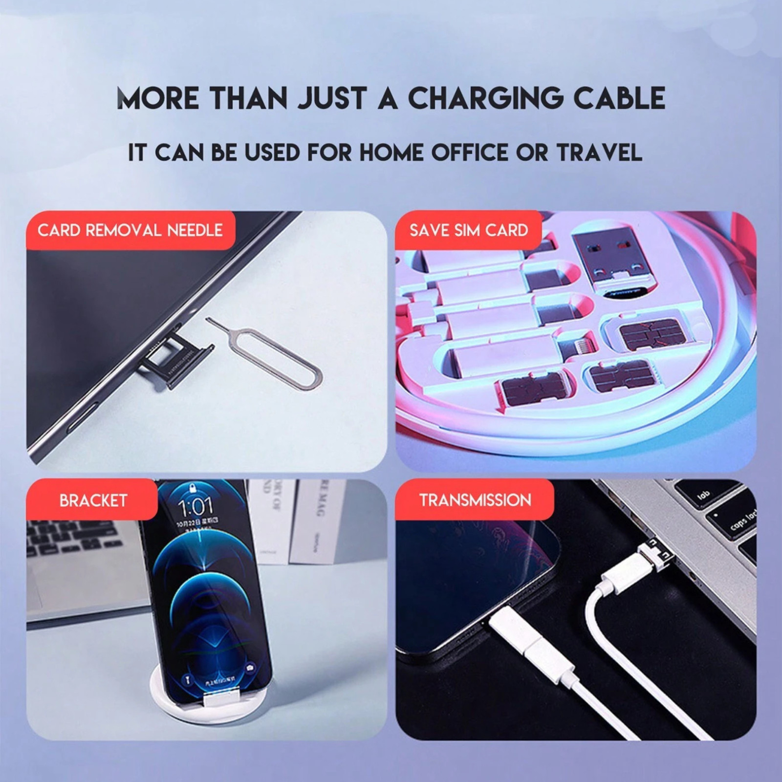 1pc Universal USB Adapter Kit With Multi Charging Cables Storage Case For Phones