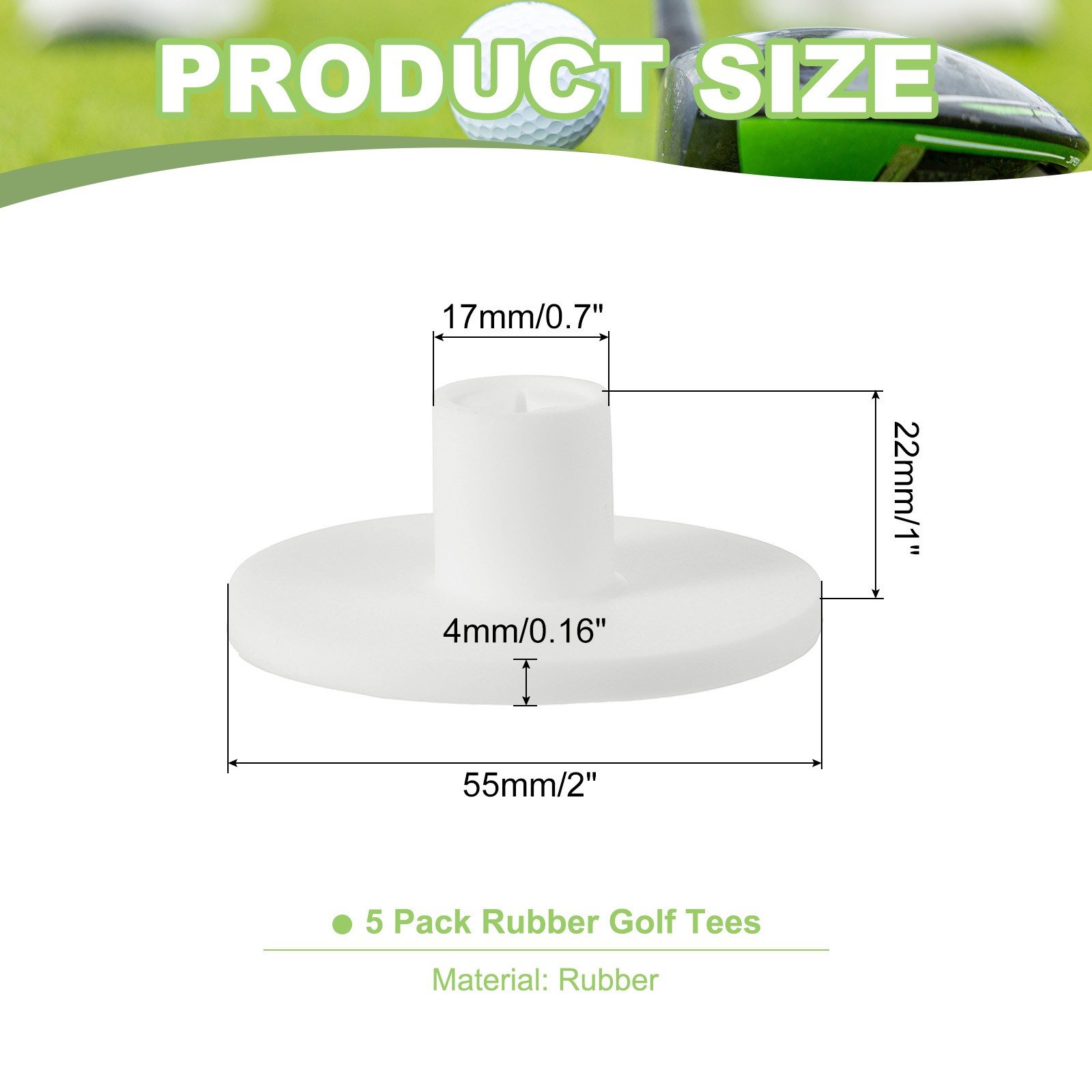 5 Pack Rubber Golf Tee 1 Inch Golf Tees Training Tee White]
