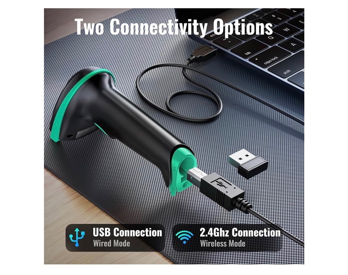 Tera Barcode Scanner Wireless 1D Laser Cordless Barcode Reader USB 5100 Teal