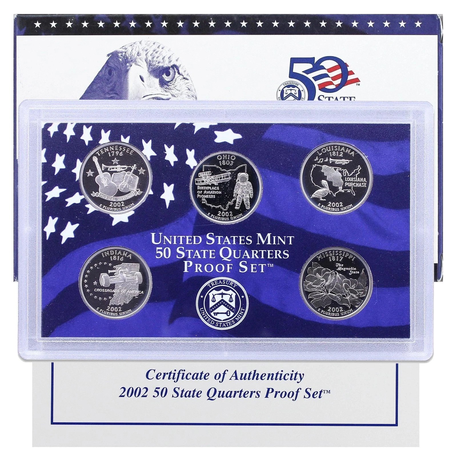 2002-S DEEP CAMEO 50 STATE QUARTERS CLAD PROOF SET U.S. MINT WITH COA IN OGP