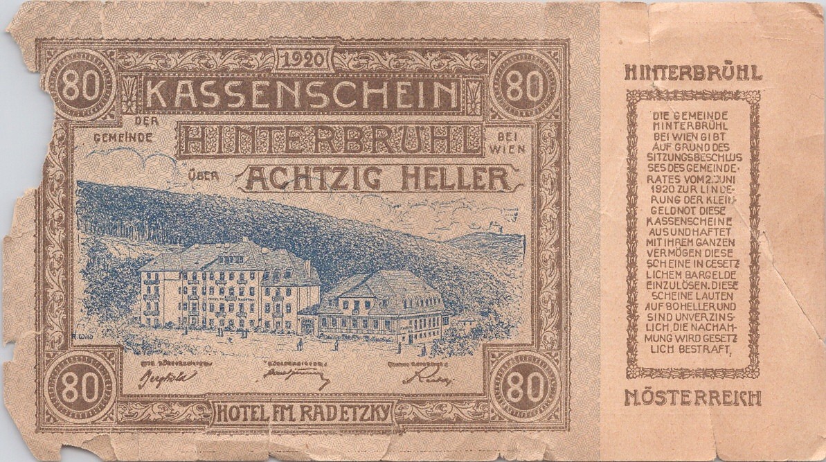 Austria 80 Heller 1920 Vintage Emergency Paper Money Banknote Notgeld VG