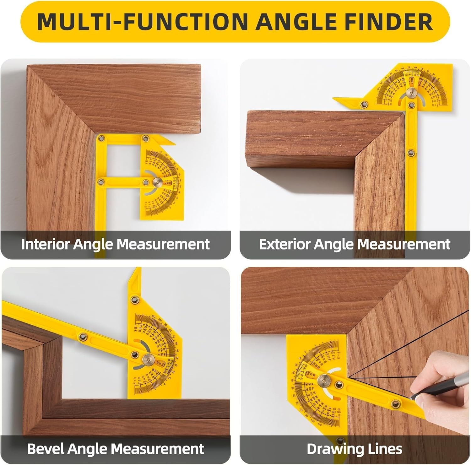 2-Pack Adjustable Plastic Protractors for Angle Measurement, 0°-180°