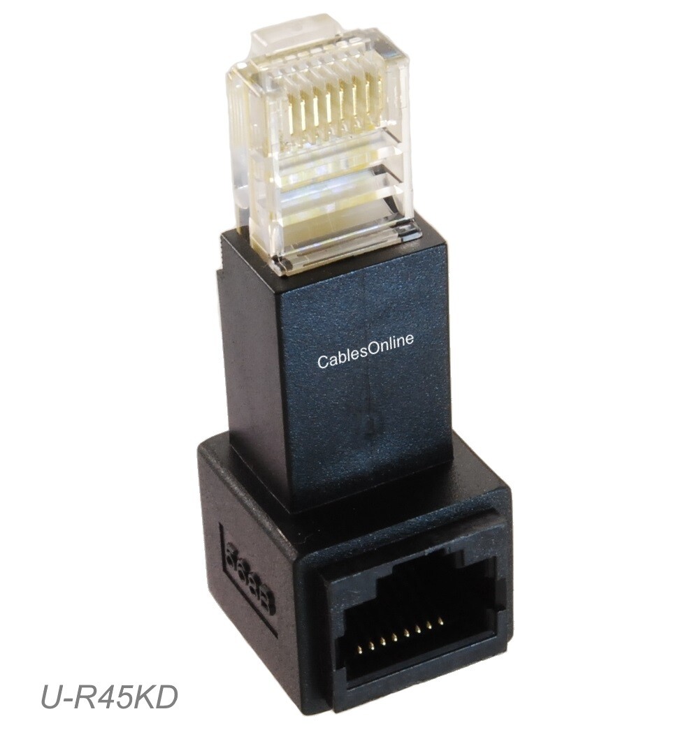 CablesOnline RJ45 Cat5e/Cat6 Male/Female 90° Right Angle Black Adapter, U-R45KD