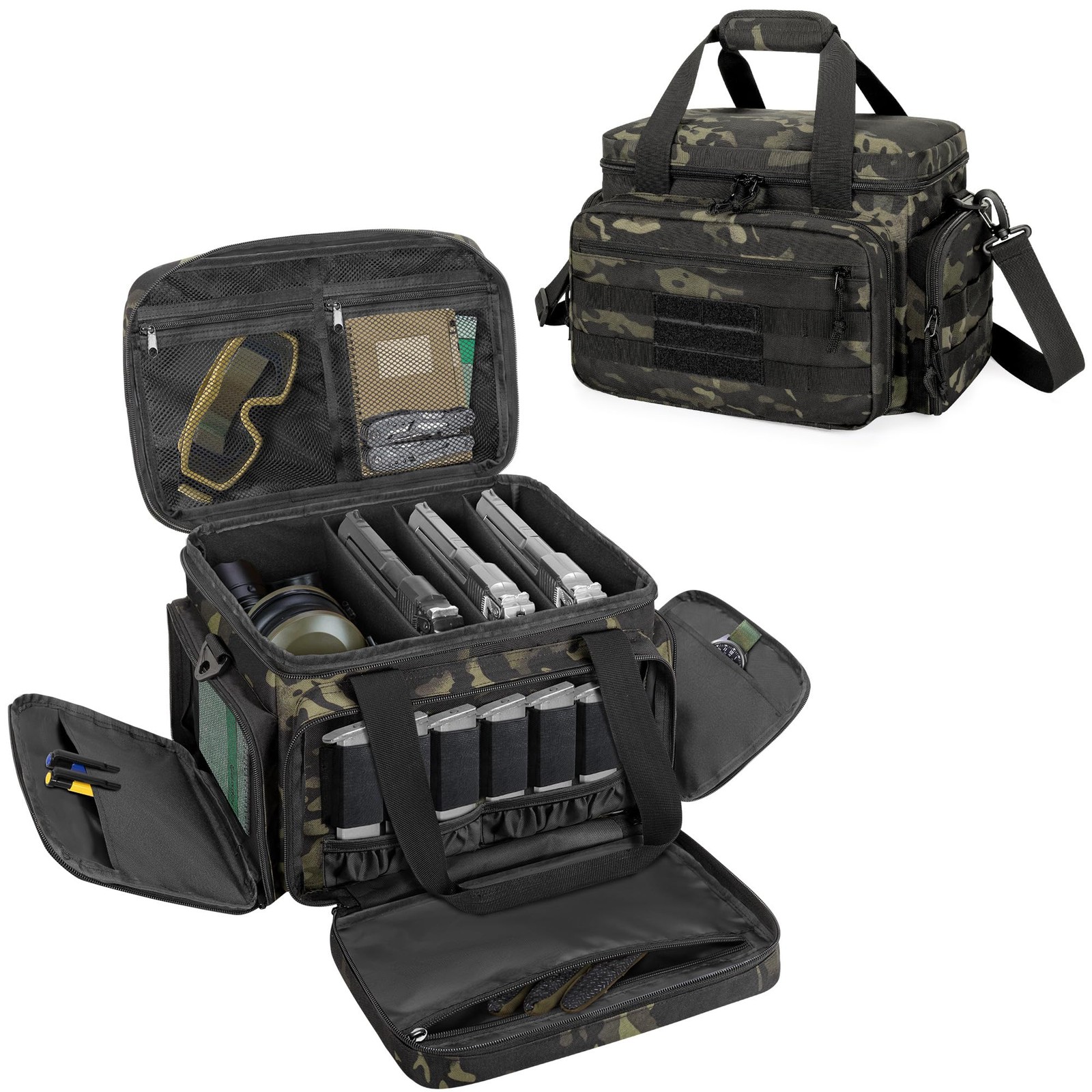 DSLEAF Tactical Gun Range Bag for 4 Handguns, Pistol Shooting Range Bag with ...