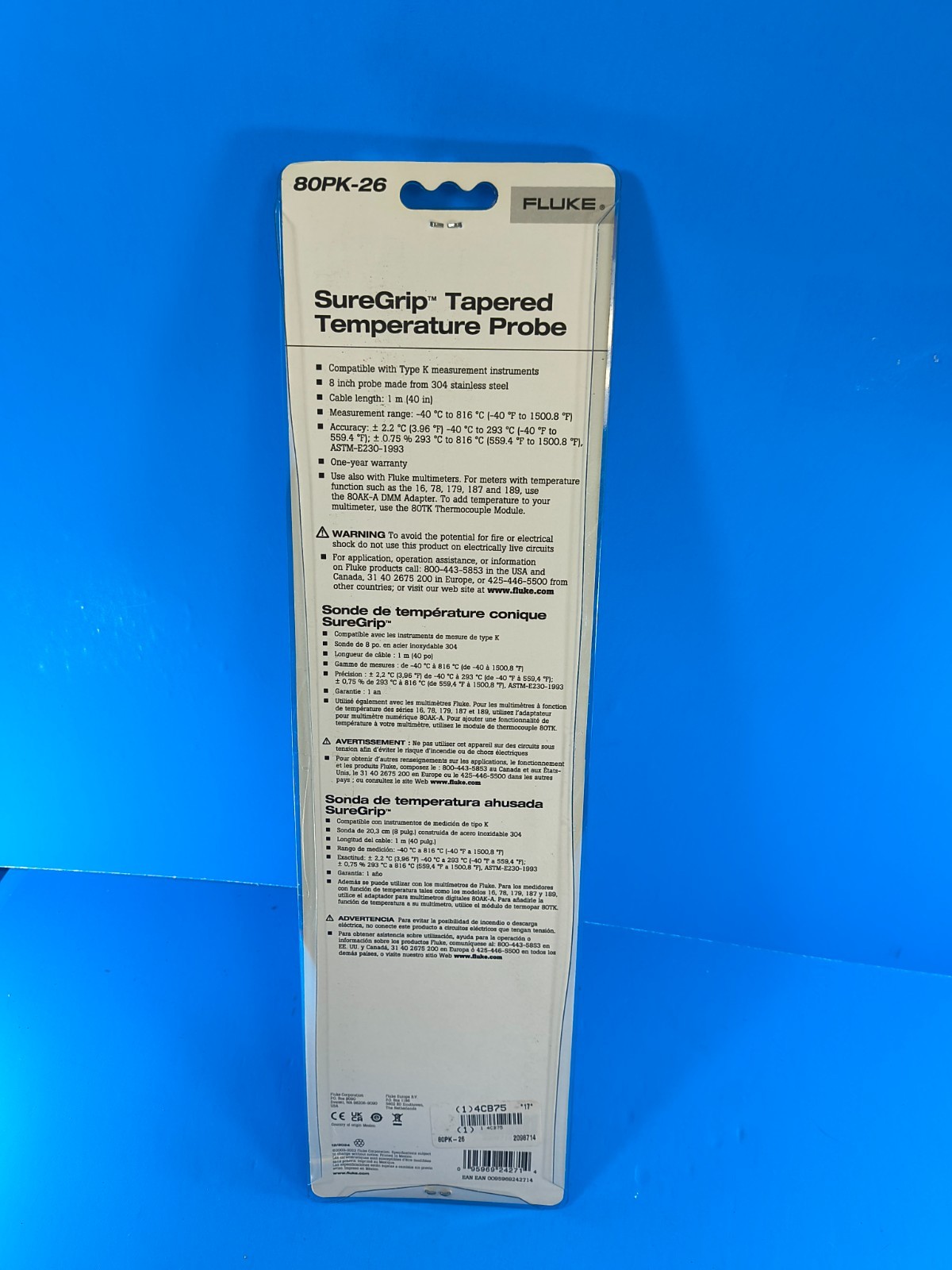 Fluke 80pk-26 SureGrip Tapered Temperature Probe