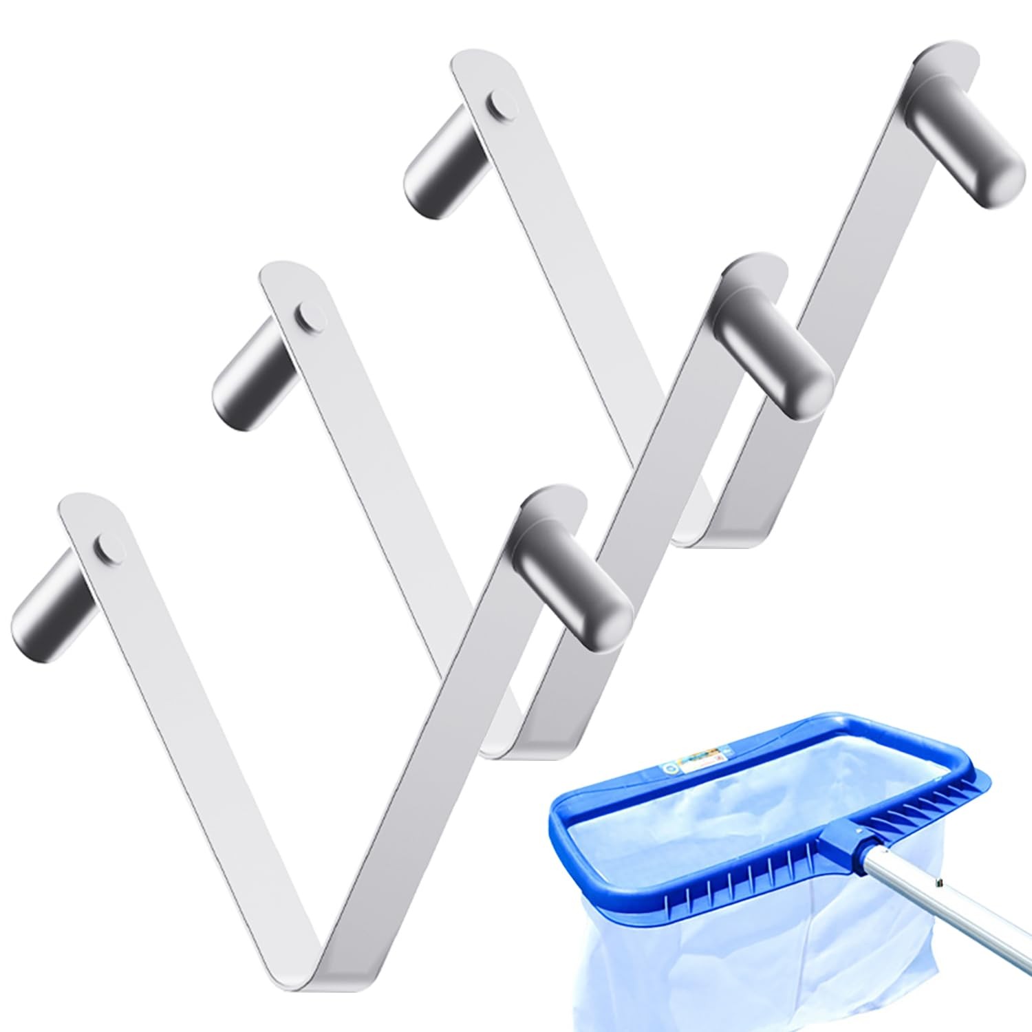 3 Pcs Stainless Steel V Shaped Pool Brush Clips 1-1/4 Inch Pole Spring Set