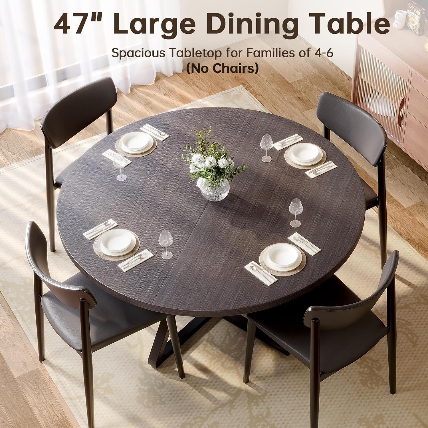 47" round Kitchen Dining Room Table for 4-6 Circle Dining Dinner Table