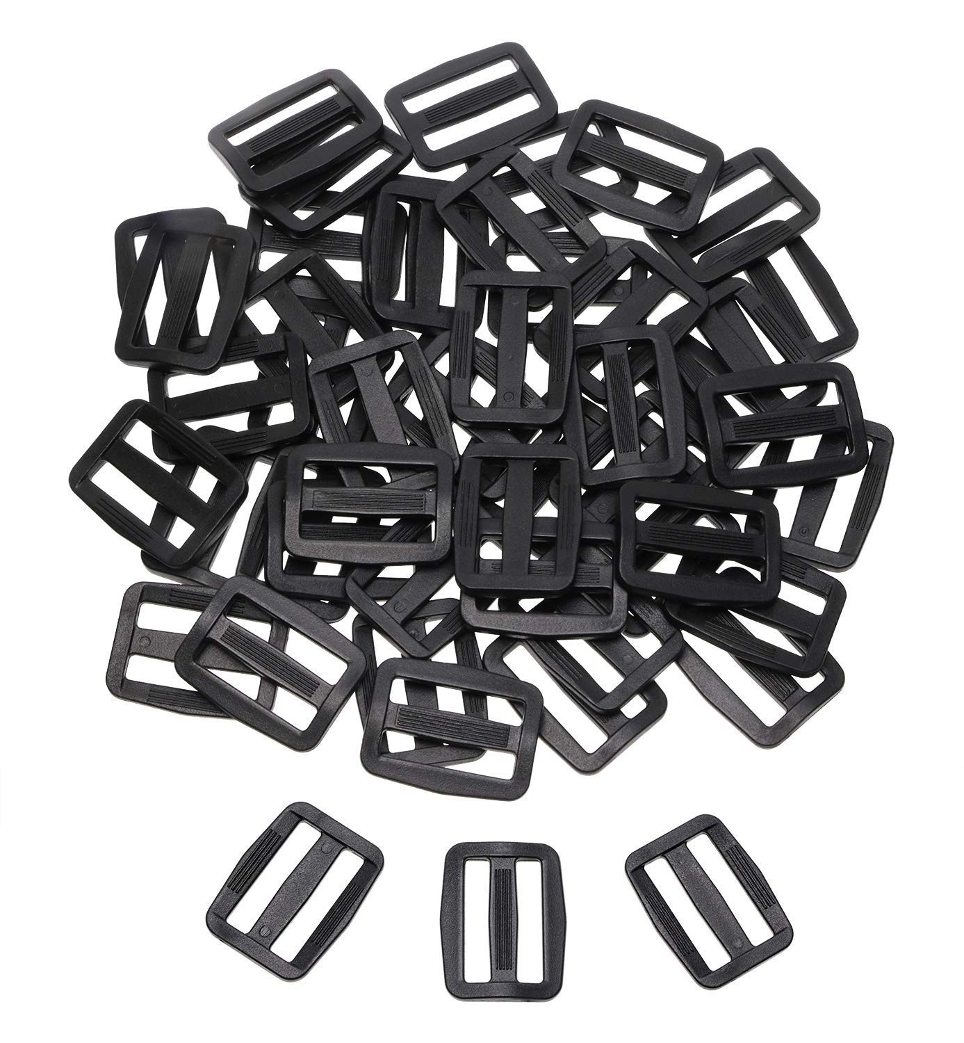 50PCS Black Plastic Tri-glide Slides Button Bulk Adjustable Webbing Triglides...