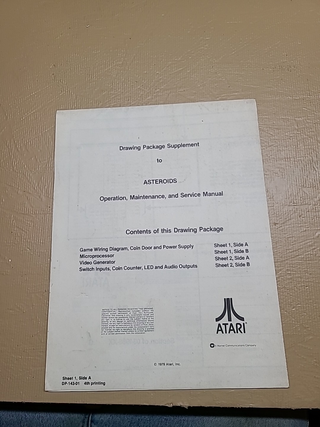 Atari Asteroids schematic Arcade Video game manual Supplement.