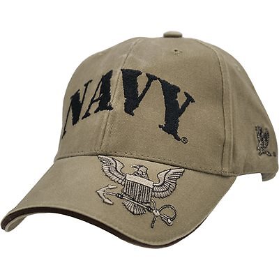 US Navy Dual Logo Embroidered Emblem Khaki Baseball Cap Hat Official Licensed