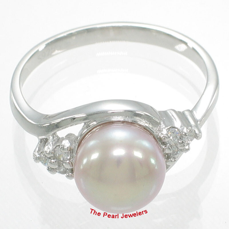 Solid Silver .925 Lavender-Pink Pearl CZ Accent Ring
