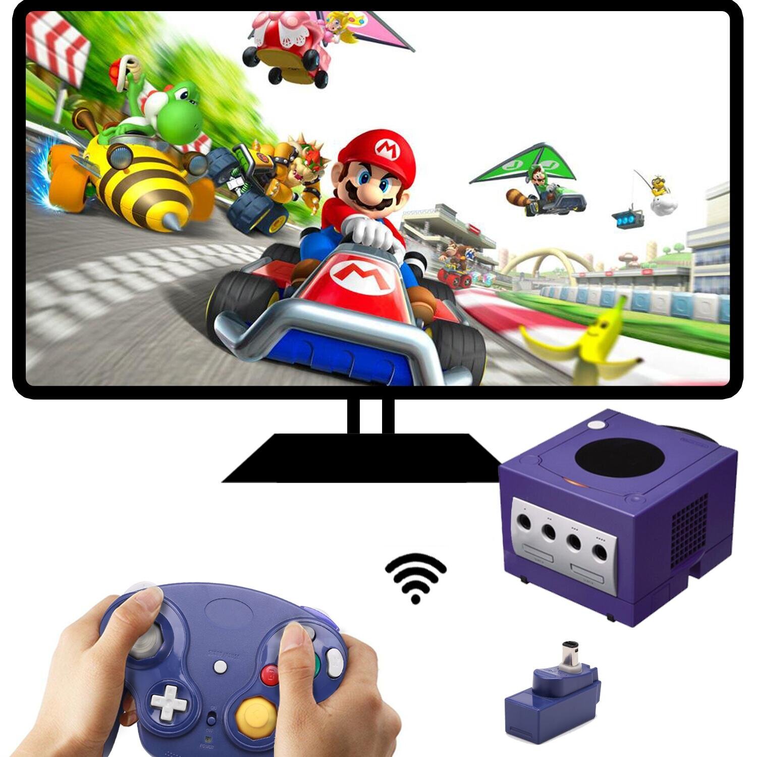 Gamecube Controller Wireless With Adapter Wavebird for Classic Wii GC NGC Blue