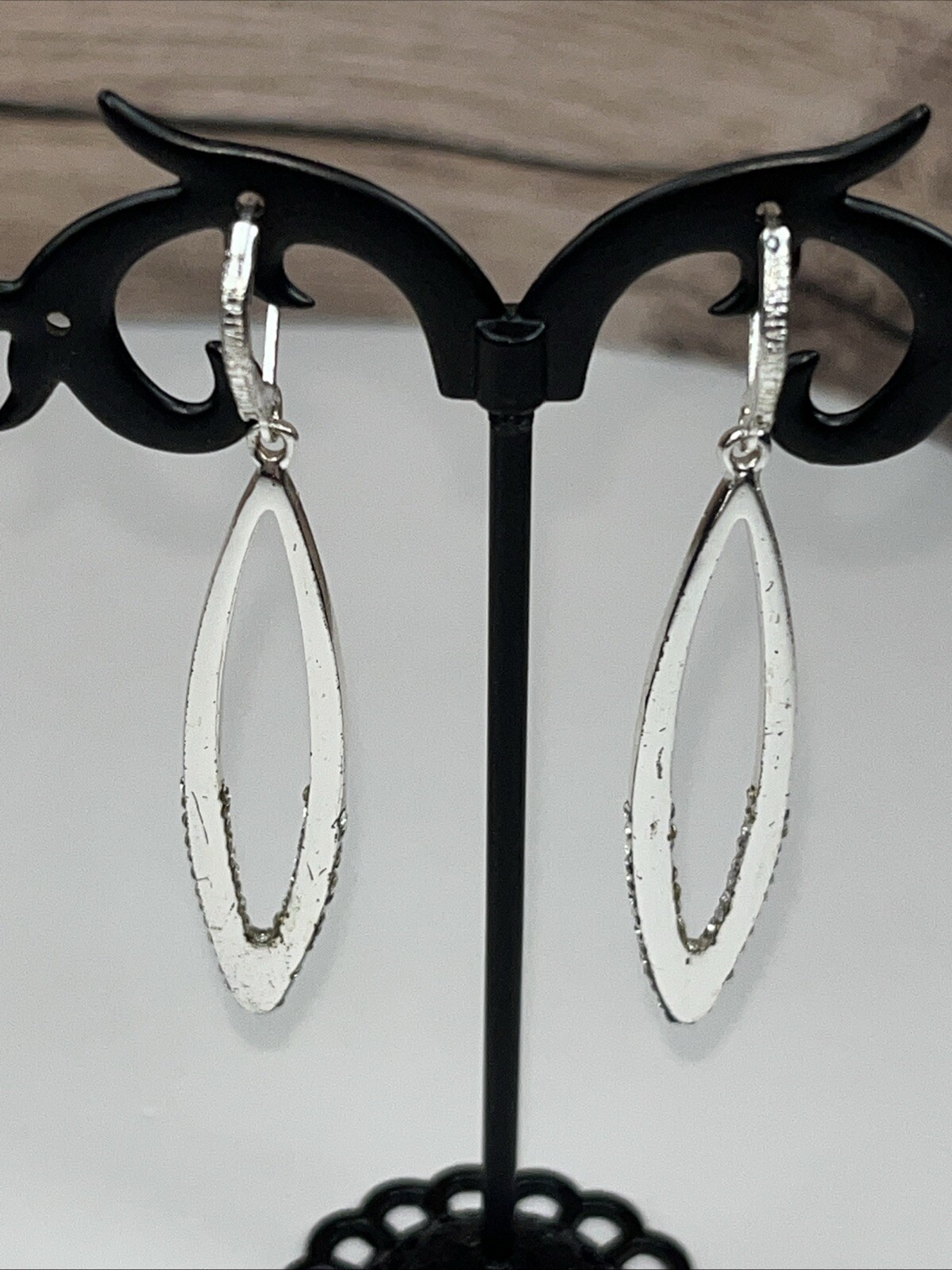Joan Rivers Silver Rhinestone Earrings 2.5"