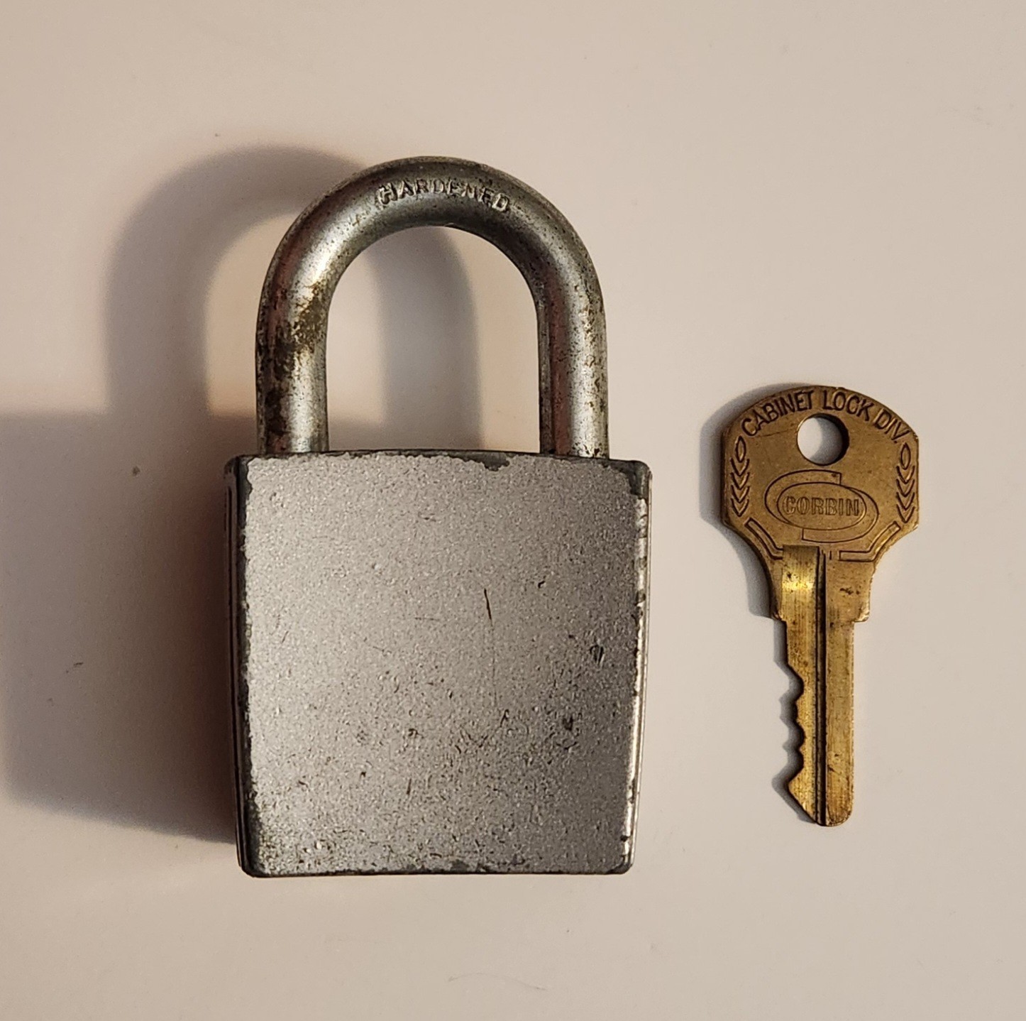 Vtg Corbin Square Hardened Steel Padlock w/Brass Key BTA208 - Cabinet Lock Div