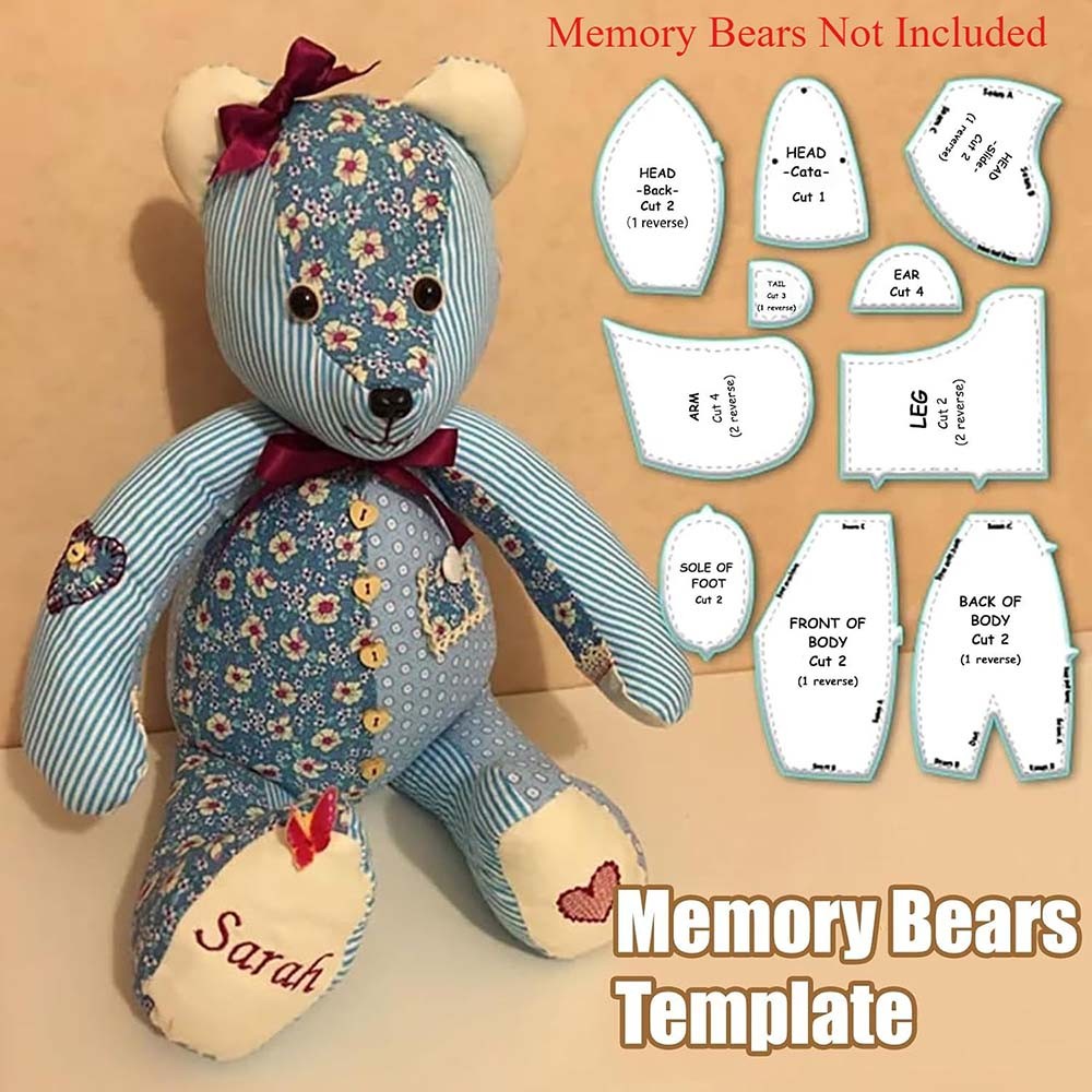 Durable Memory Bear Template Ruler Set for Easy Fabric Cutting and Sewing DIY