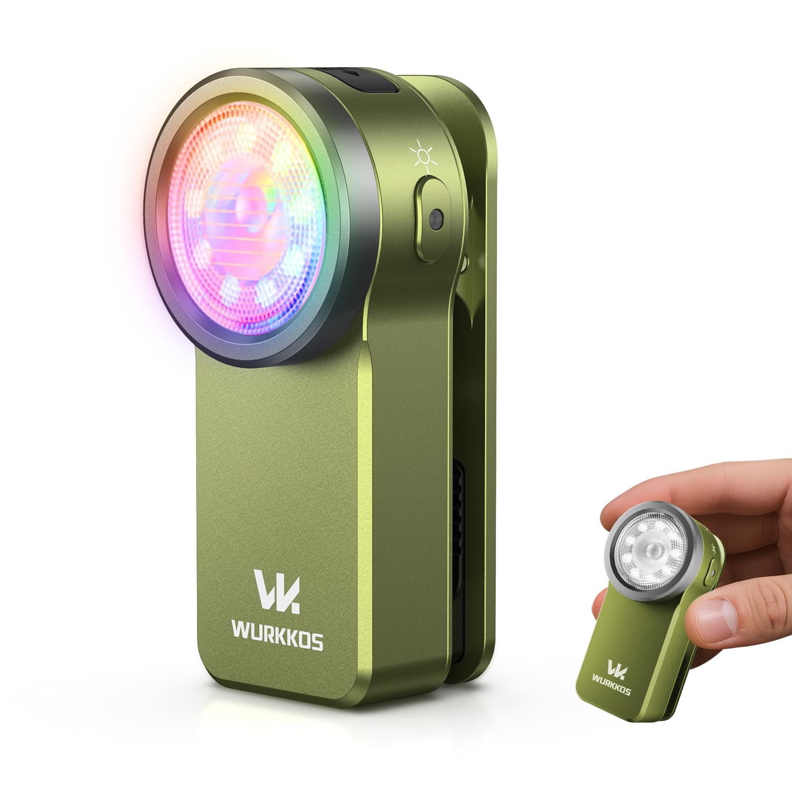 Wurkkos HD03 Rechargeable EDC Clip~On Flashlight 680lm RGB Magnetic Green