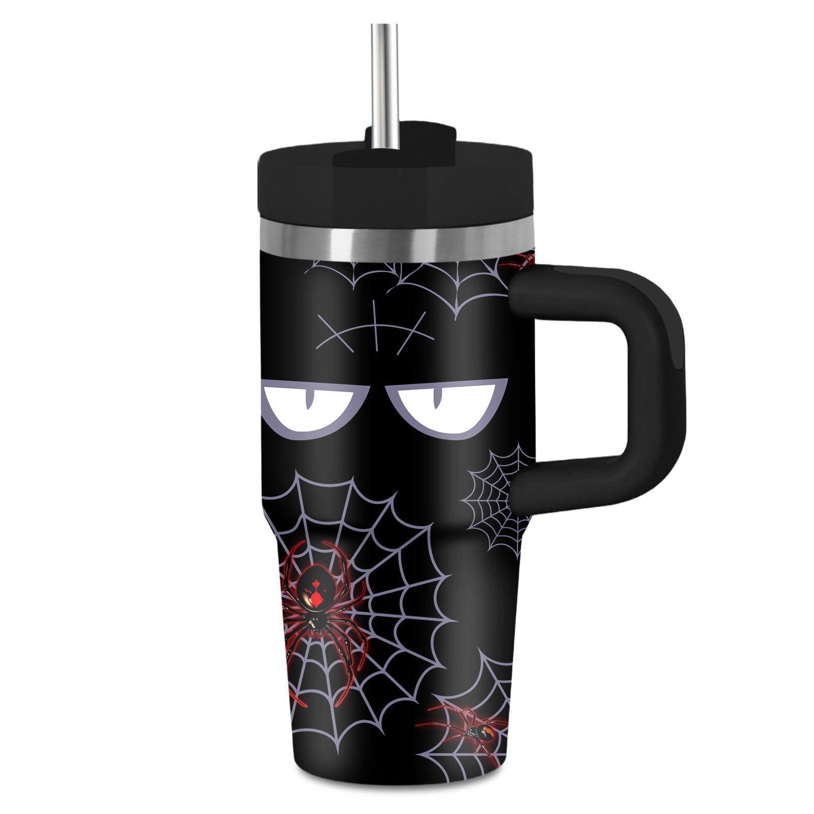 Hiboss Spider Gifts for Boy Men, Black Spider Tumbler with Handle and Straw f...
