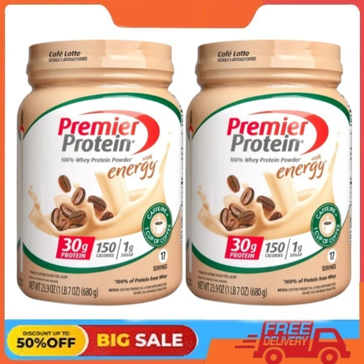 2 Pack Premier Protein 100% Whey Protein Powder, Café Latte, 30g Protein, 1.5lb