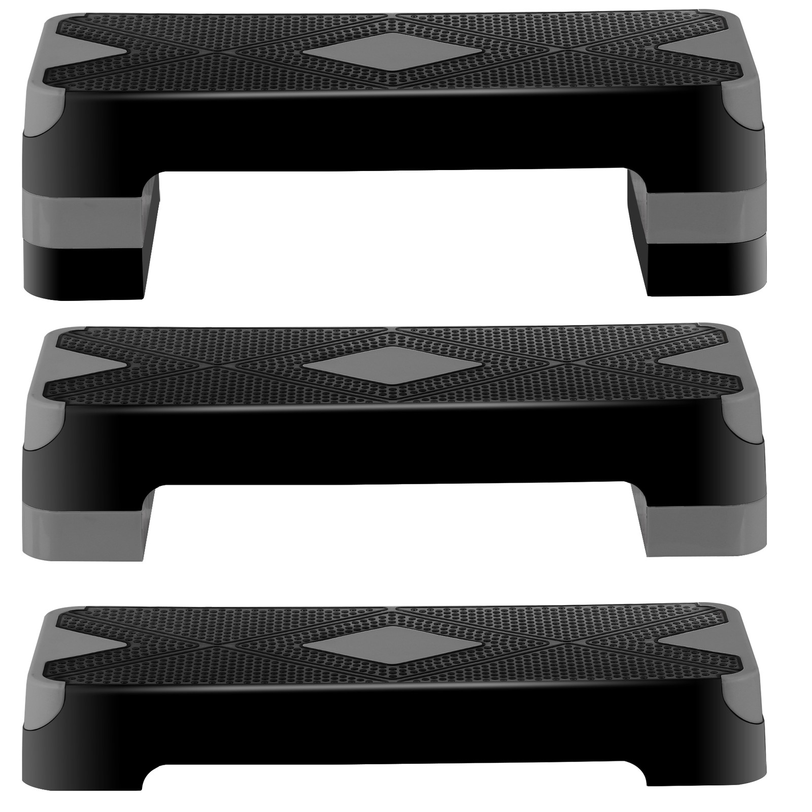 Aerobic Step Platform Exercise Step Adjustable Height 4"-6''-8' w/4 Risers Grey