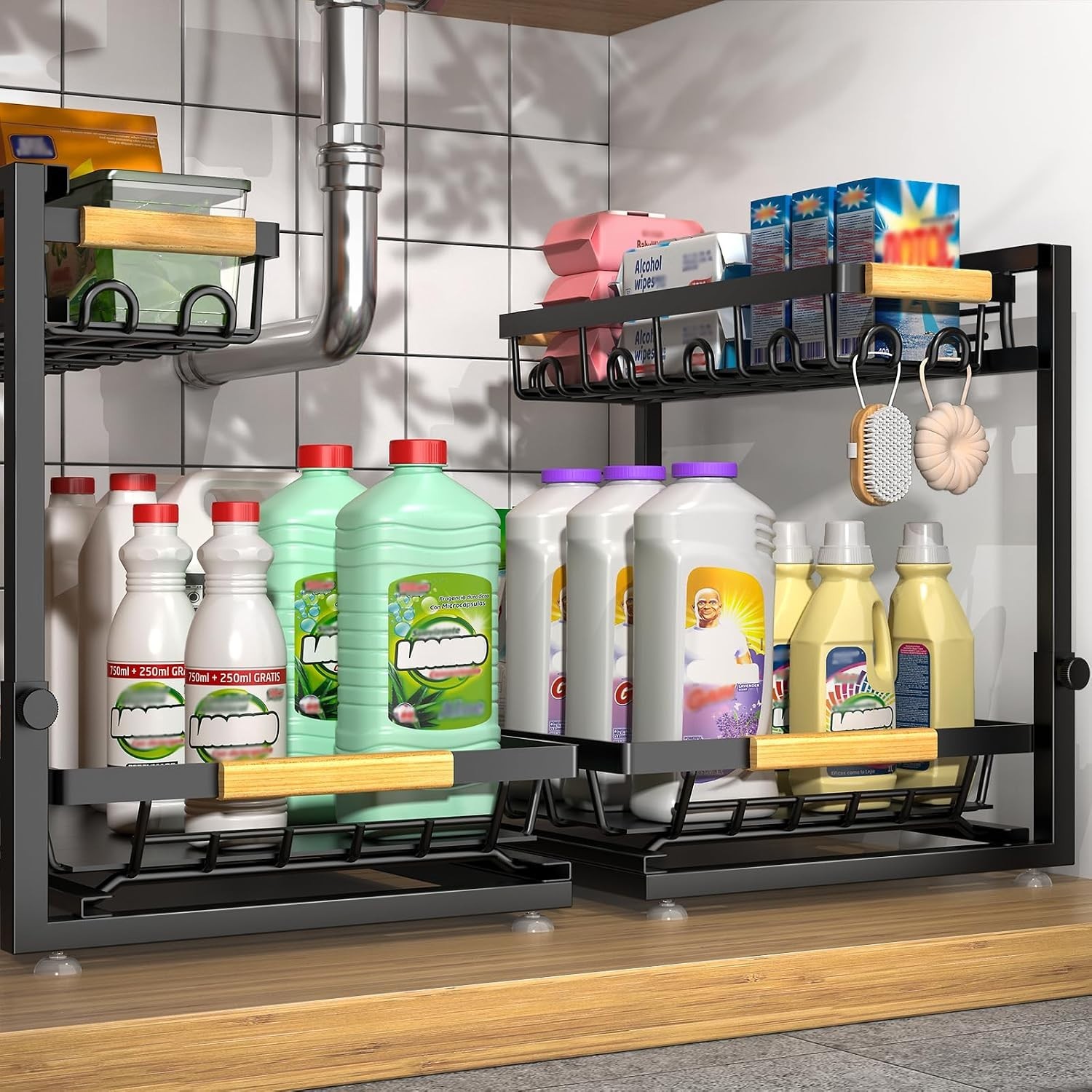 2-Pack 2-Tier Height Adjustable Under Sink Organizer & Storage | Multi-purpos...