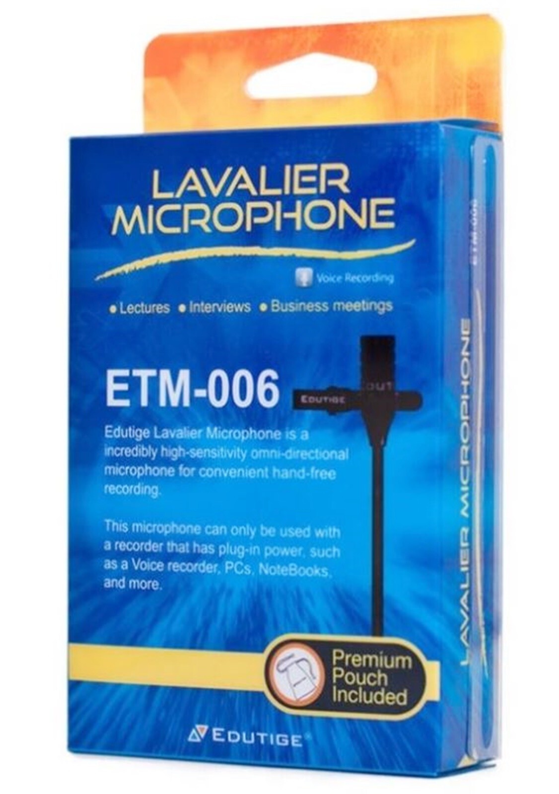 EDUTIGE High Sensitivity Lavalier Microphone ETM-006 Digital Voice Recorders