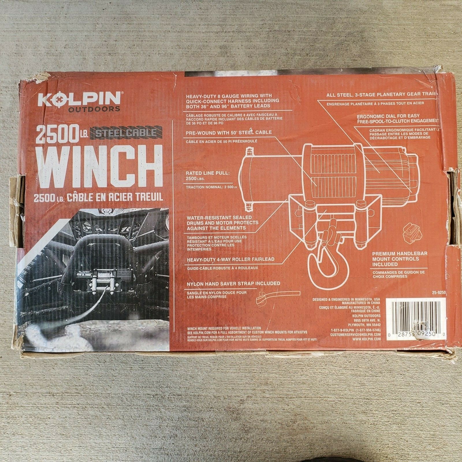 KOLPIN 25-9250 UNIVERSAL WINCH ATV UTV  2500 LB WITH  STEEL CABLE - NEW