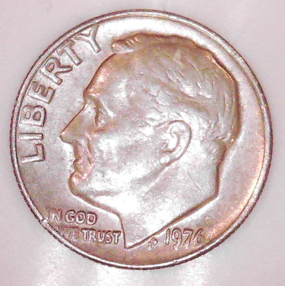 1976 Roosevelt Dime Weak Reverse Strike Puffy Blurry Weak Lettering