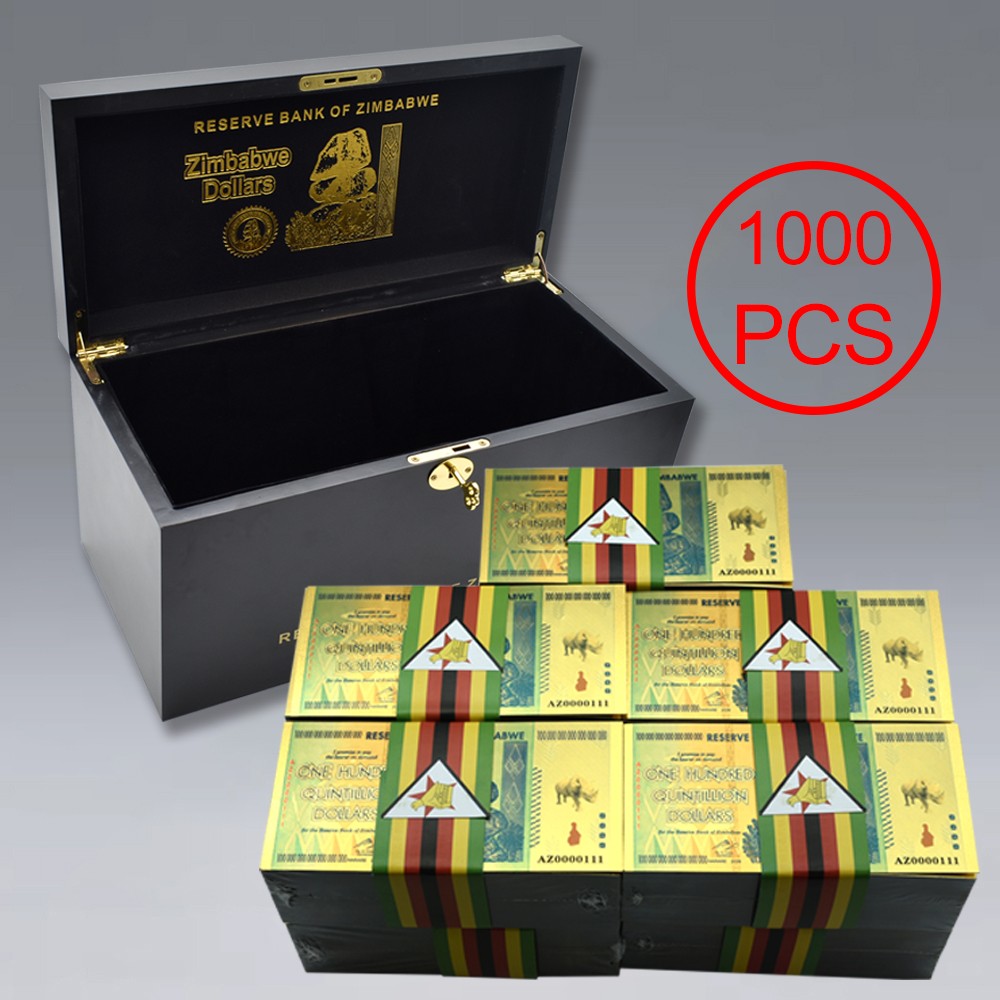 1000PC/box Zimbabwe 100 Quintillion Dollar Gold Foil Banknotes Collectible Gifts