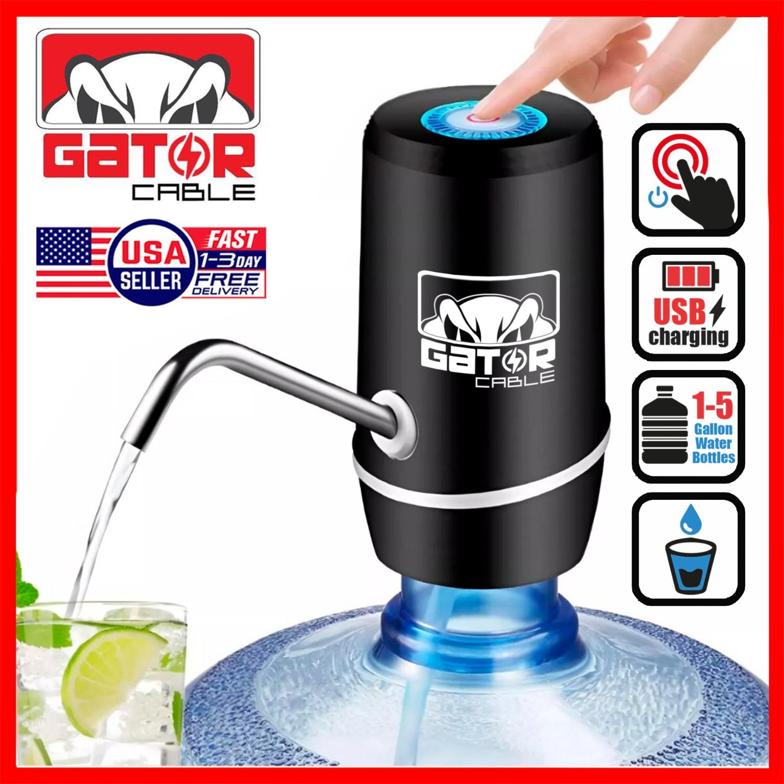 Water Bottle Pump Dispenser Automatic Switch Electric 5 Gallon USB Rechargeable