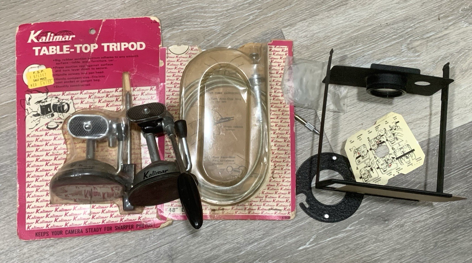 Vintage Kalimar Camera Accessories, Tabletop Tripod, Cable Release, Kali Copier