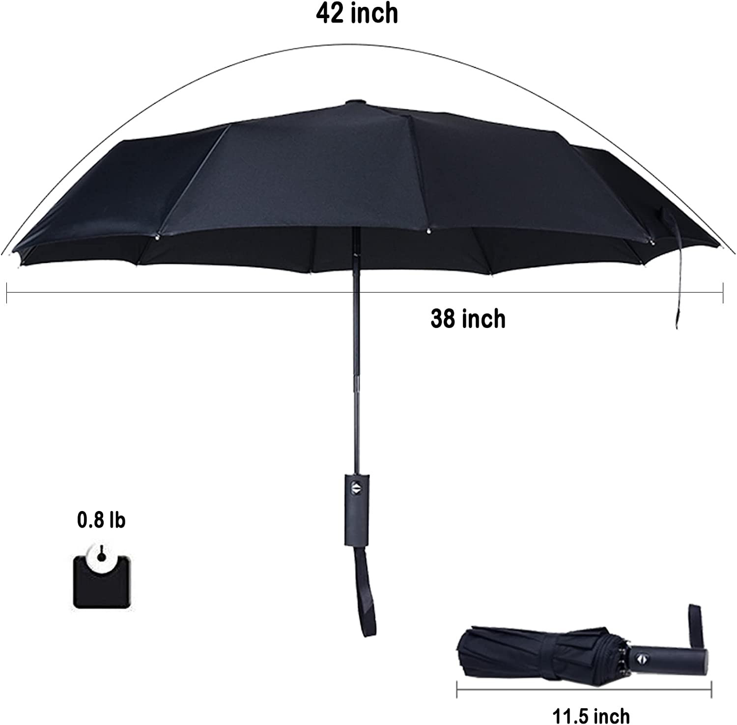 Essentials Umbrella Windproof Compact Collapsible Light, Automatic, Strong and P