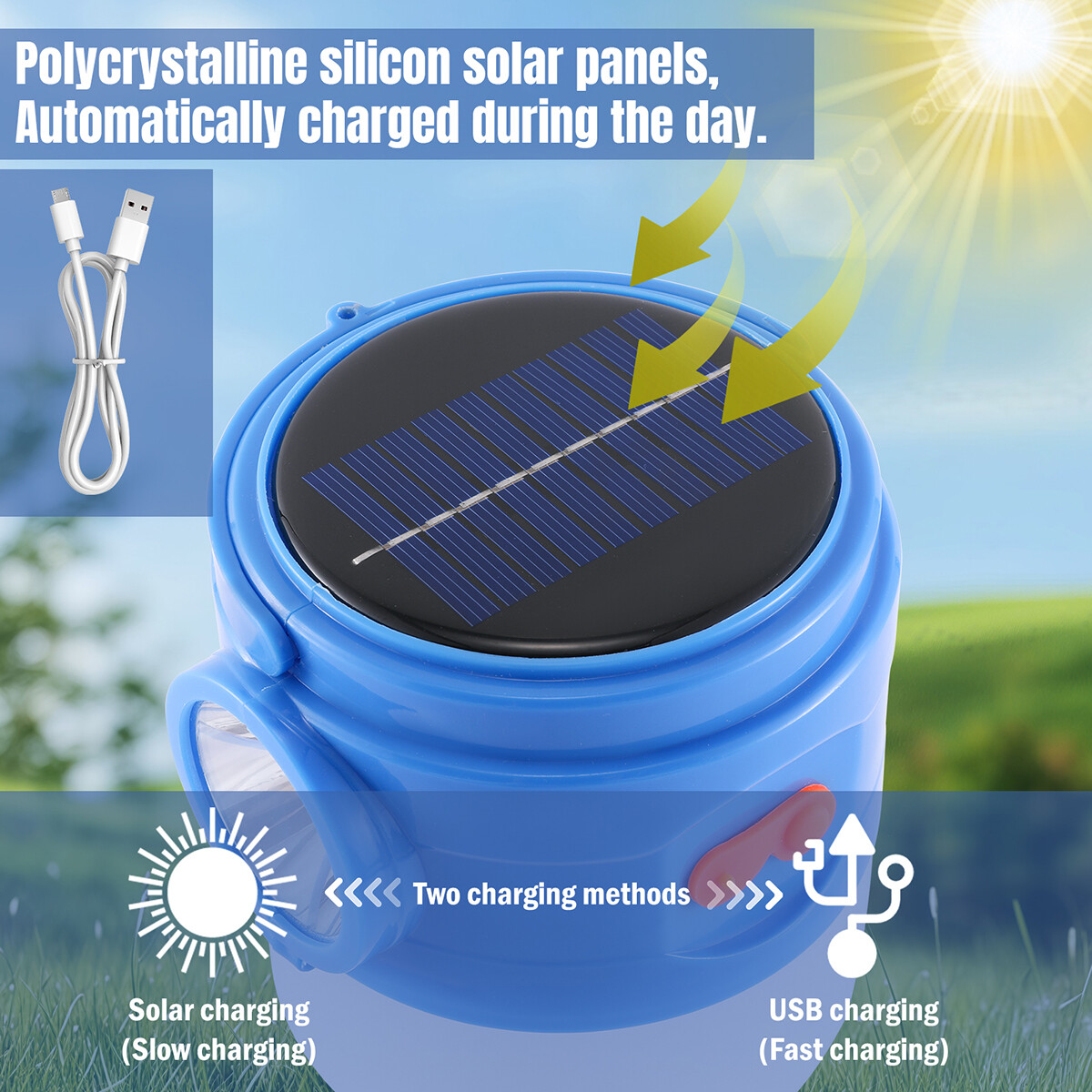 Solar Camping Lantern Flashlight Lamp Portable Rechargeable LED USB Powered A+++