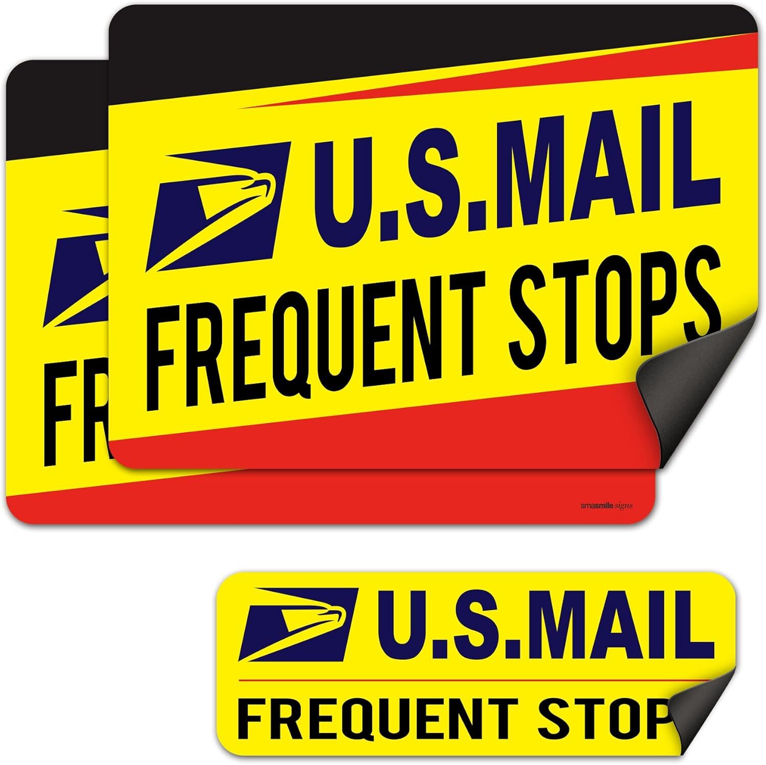 Mail Delivery Driver Magnetic Signs 3 Pack (2×14"×10" & 1×11"×4") Frequent Stops