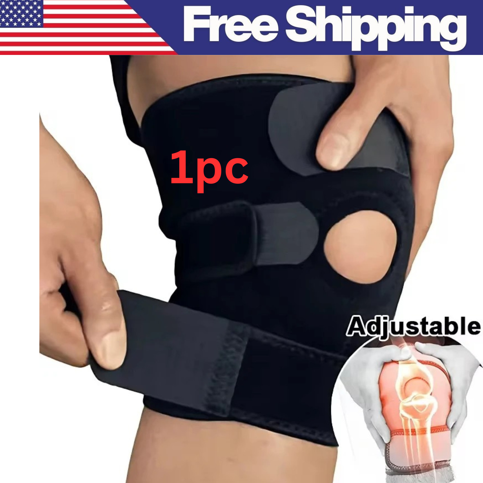 Hinged Knee Brace Compression Sleeve Joint Support Open Patella Stabilizer Wrap