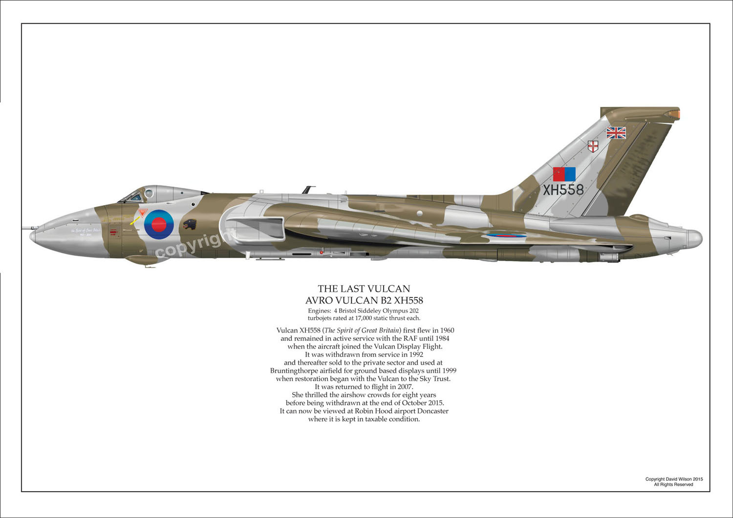 Avro Vulcan B2 XH558 limited edition art print - numbered and signed by artist