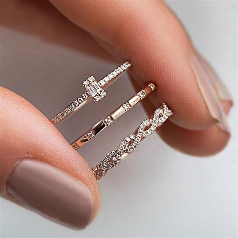 Fashion 925 Silver Filled,Rose Gold Ring Cubic Zircon Women Jewelry Sz 6-10