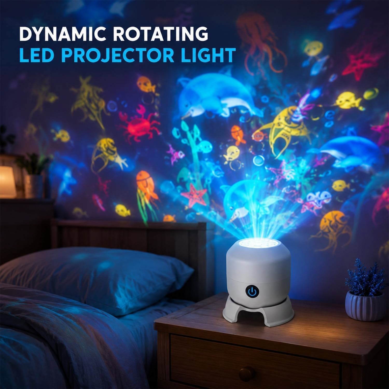 Dynamic Rotating Led Projector Lights Ocean Scene Rotating Night Lamp for Kids