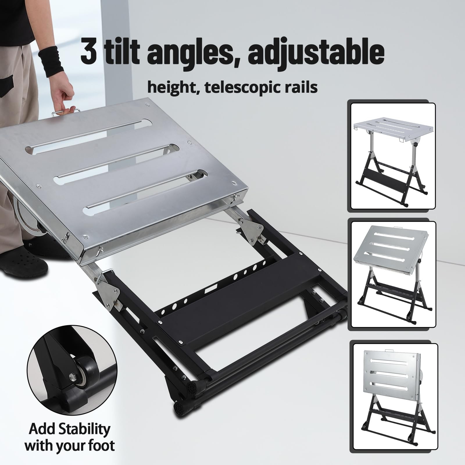 Welding Table 46" x 18" 1000LBS Folding Workbench Adjustable Height for Garage