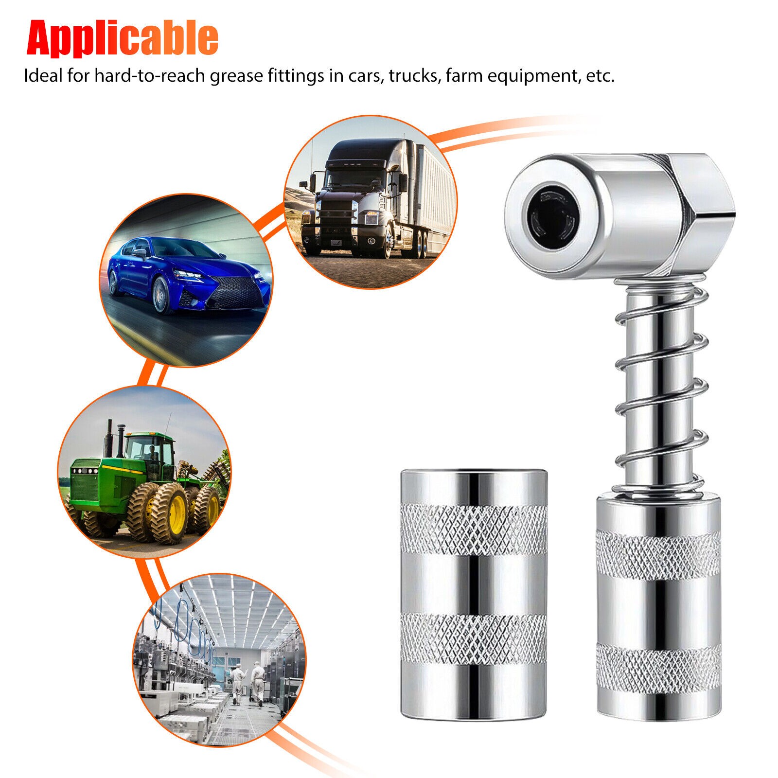 (1) Grease Nozzle Adapter Grease Gun- Accessory 90 Degree Grease Coupler Adapter