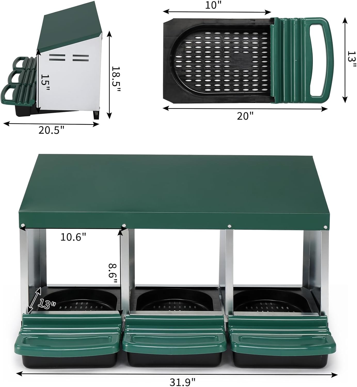 Chicken Nesting Box 3-Compartment Roll-Out w/ Plastic Baskets, Egg Nesting Boxes
