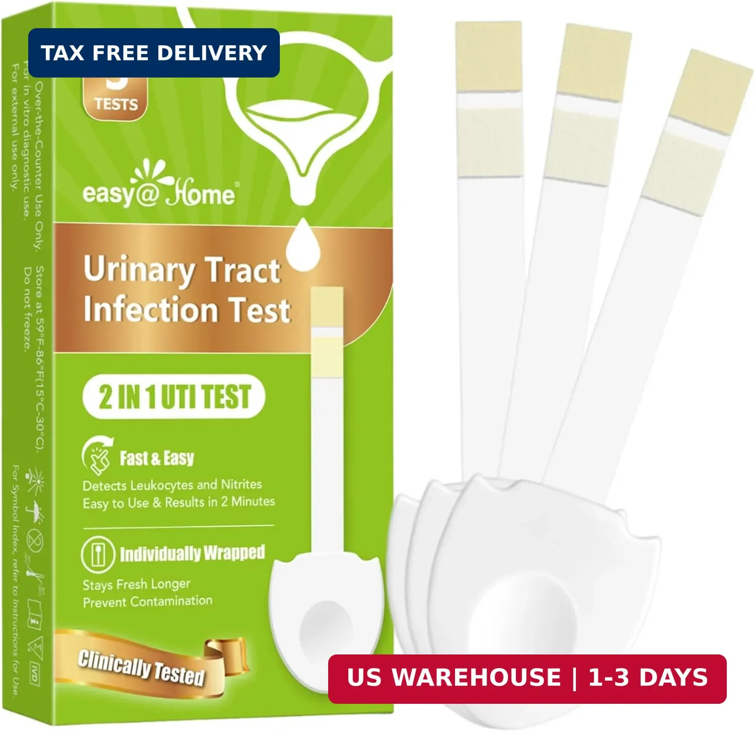 Easy@Home Urinary Tract Infection Test Strips - 3 Pack UTI Test for Women | Indi