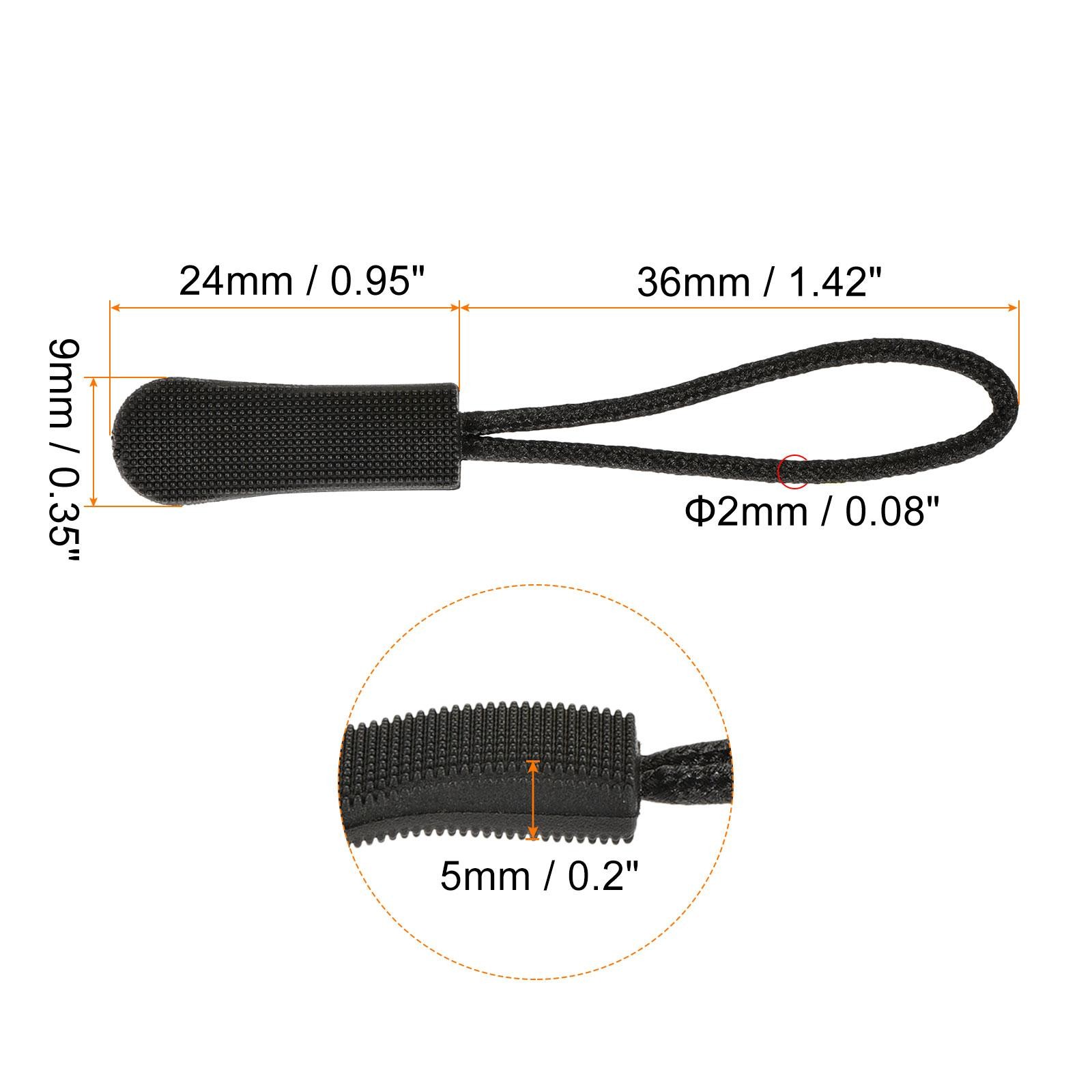60pcs Zipper Pulls Pull Head Handle Replacement Tab Tag Cord Extender Black