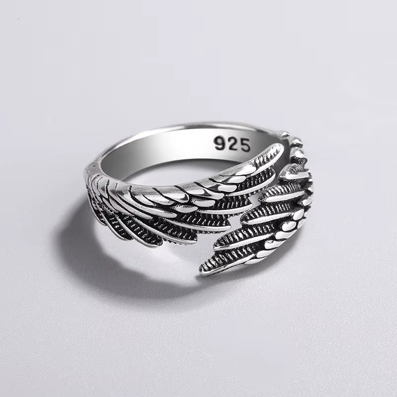 925 Sterling Silver Angel Wing Feather Ring Adjustable Women Wedding Jewelry UK