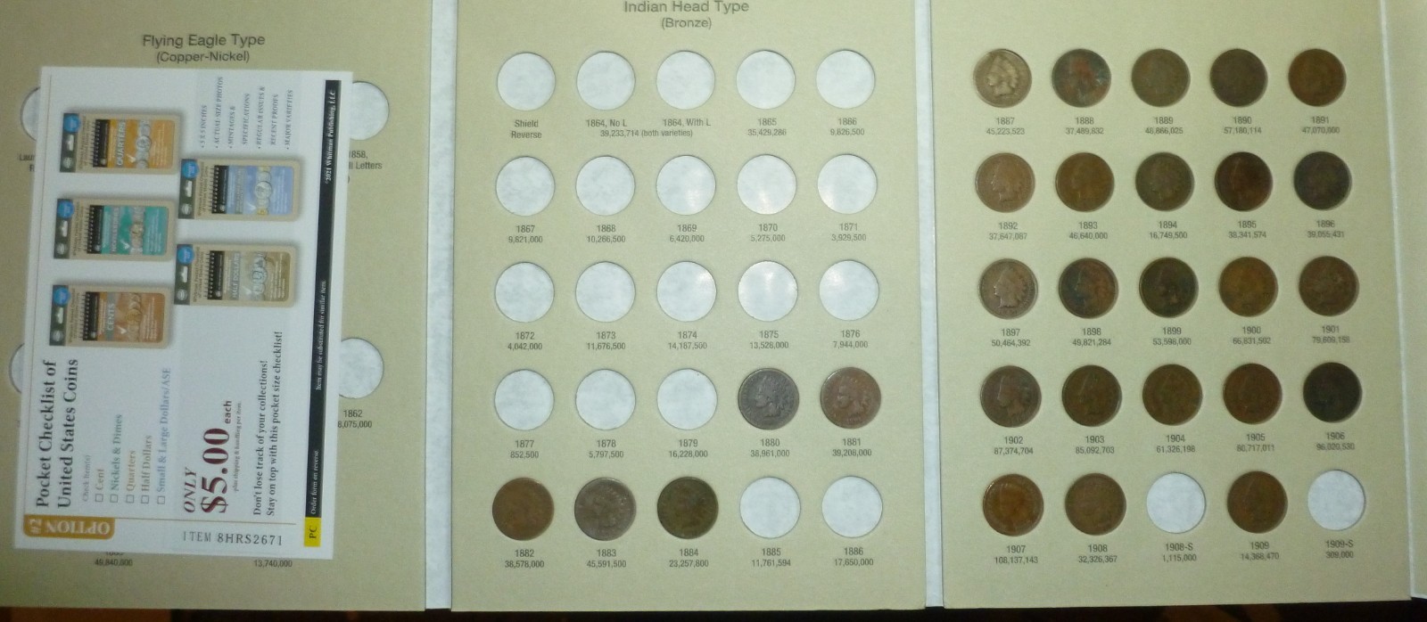 INDIAN HEAD Cent STARTER COLLECTION 1857-1909 28 Coins New Folder #JY27-I-28