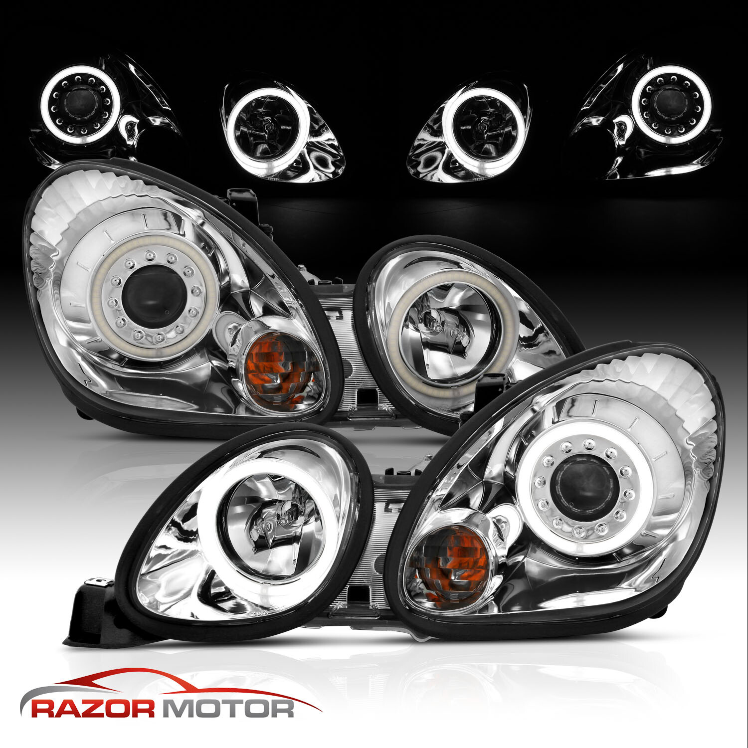 [LED Halo]For 98-05 Lexus GS Sedan GS300/GS400 Projector Chrome Headlights
