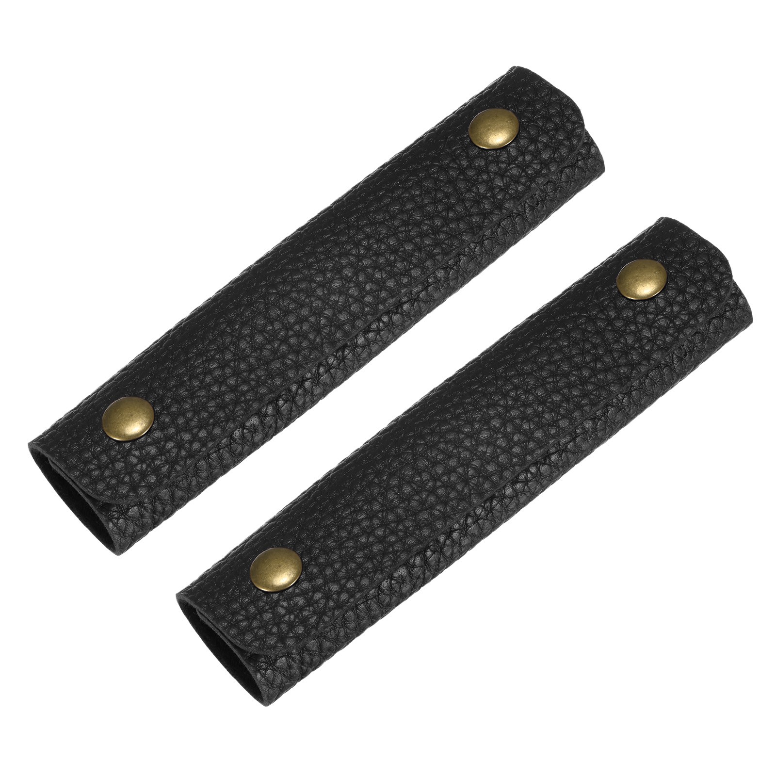 2PCS Leather Handle Wrap with 2 Metal Clasps for Suitcases,Black