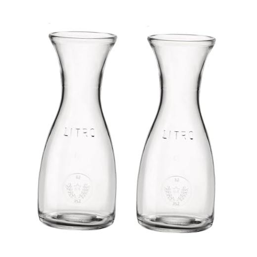 Misura PZ Carafe Set of 2-Clear Glass Carafes with Calibration Line 33.75 Oz.