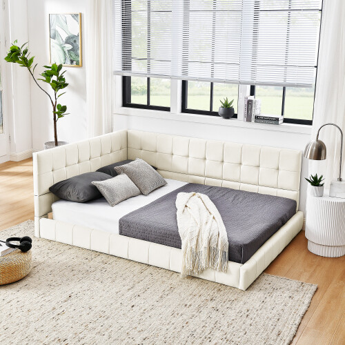 Full Size Velvet Upholstered Tufted Daybed Sofa Bed Frames with Backrest Armrest