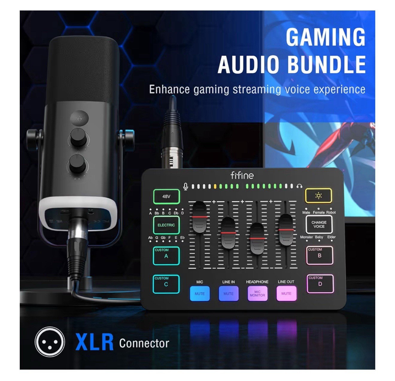 FIFINE Gaming Equipment Bundle, Dynamic XLR/USB Gaming Microphone Set With Mixer
